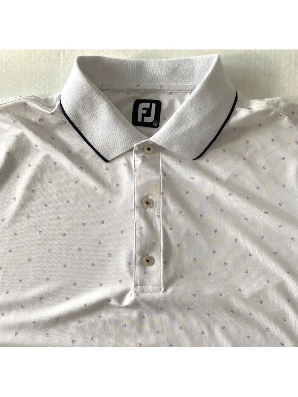 FootJoy FJ Golf Polo Shirt Short Sleeve Mens 2XL White Purple Triangle pattern